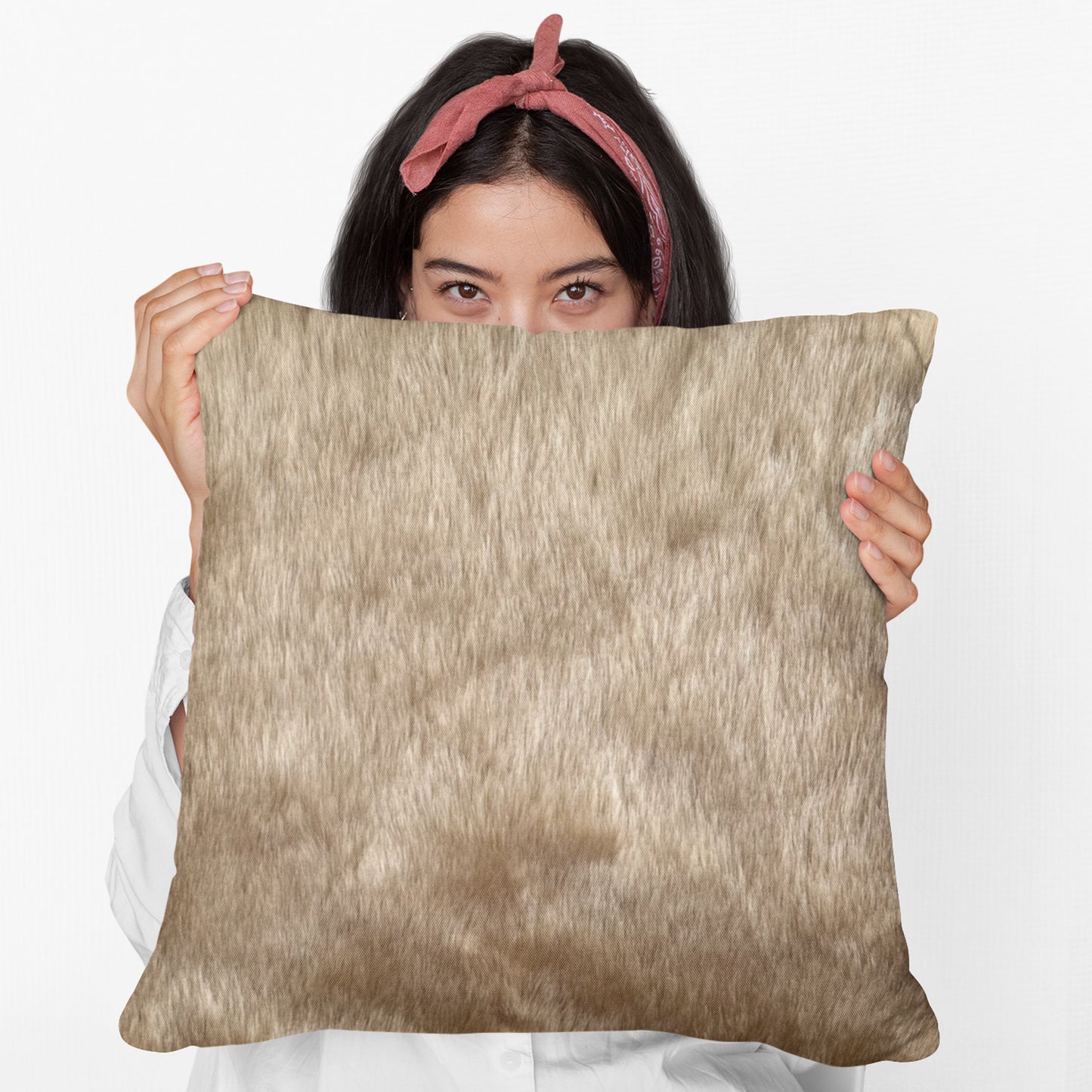 Plutus Brown Gold Rabbit Faux Fur Pillow & Blanket Set